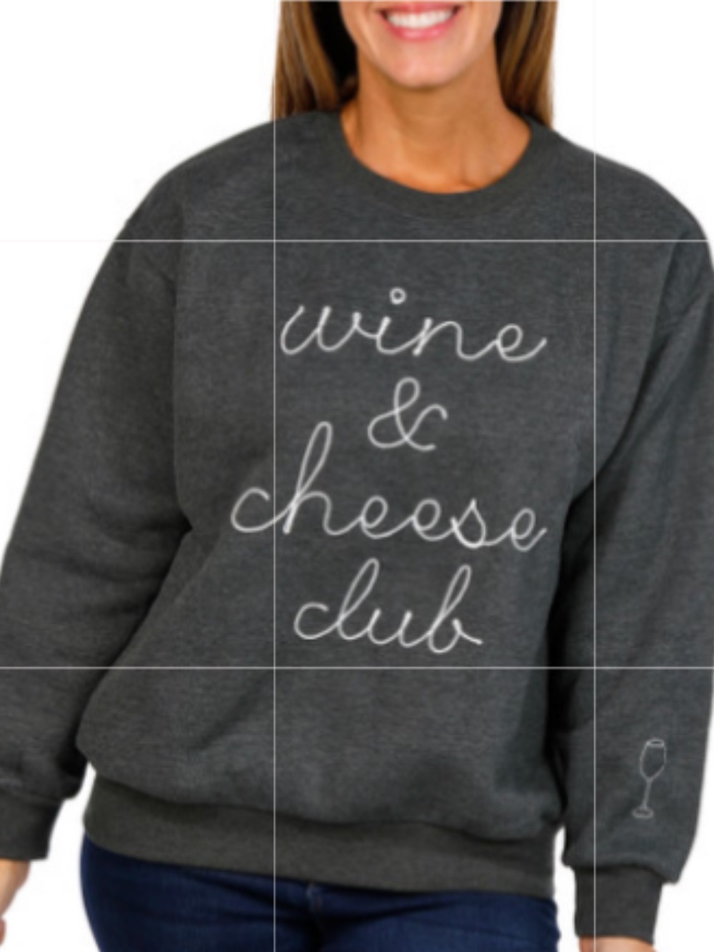 NWT Wild fox Womens Charcoal 'Wine & Cheese Club' Crew Neck Sweater Size S